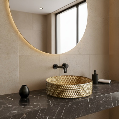 UMYWALKA NABLATOWA SZKLANA OKRĄGŁA FREZOWANA BRILLANT1-GL-400 ZŁOTY MAT 40x12 CM