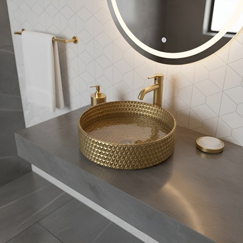 UMYWALKA NABLATOWA SZKLANA OKRĄGŁA FREZOWANA BRILLANT1-GL-400 ZŁOTY MAT 40x12 CM