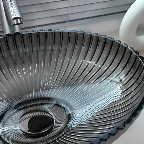 UMYWALKA NABLATOWA SZKLANA OWALNA RYFLOWANA BRILLANT3-BL-PL-510 CZARNY PLATYNOWY POŁYSK 51x35 CM