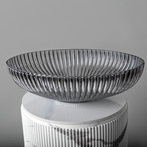 UMYWALKA NABLATOWA SZKLANA OWALNA RYFLOWANA BRILLANT3-BL-PL-510 CZARNY PLATYNOWY POŁYSK 51x35 CM