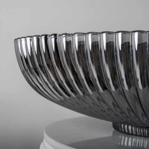 UMYWALKA NABLATOWA SZKLANA OWALNA RYFLOWANA BRILLANT3-BL-PL-510 CZARNY PLATYNOWY POŁYSK 51x35 CM