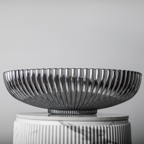 UMYWALKA NABLATOWA SZKLANA OWALNA RYFLOWANA BRILLANT3-BL-PL-510 CZARNY PLATYNOWY POŁYSK 51x35 CM