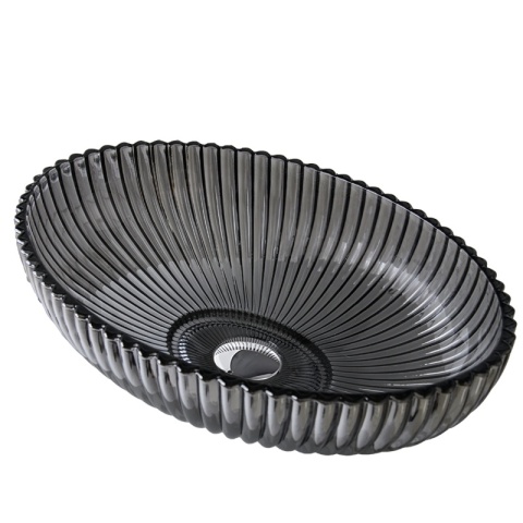 UMYWALKA NABLATOWA SZKLANA OWALNA RYFLOWANA BRILLANT3-BL-PL-510 CZARNY PLATYNOWY POŁYSK 51x35 CM