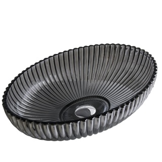 UMYWALKA NABLATOWA SZKLANA OWALNA RYFLOWANA BRILLANT3-BL-PL-510 CZARNY PLATYNOWY POŁYSK 51x35 CM