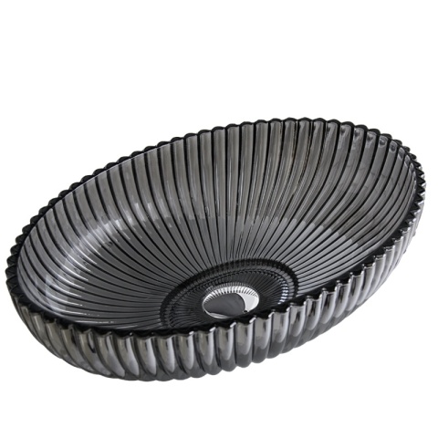 UMYWALKA NABLATOWA SZKLANA OWALNA RYFLOWANA BRILLANT3-BL-PL-510 CZARNY PLATYNOWY POŁYSK 51x35 CM