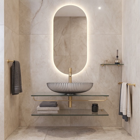 UMYWALKA NABLATOWA SZKLANA OWALNA RYFLOWANA BRILLANT3-BL-PL-510 CZARNY PLATYNOWY POŁYSK 51x35 CM