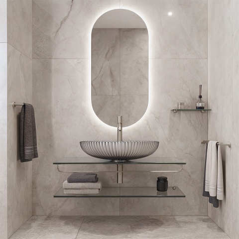 UMYWALKA NABLATOWA SZKLANA OWALNA RYFLOWANA BRILLANT3-BL-PL-510 CZARNY PLATYNOWY POŁYSK 51x35 CM