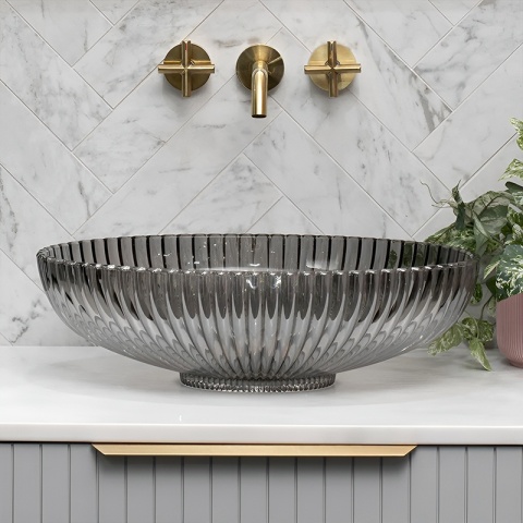 UMYWALKA NABLATOWA SZKLANA OWALNA RYFLOWANA BRILLANT3-BL-PL-510 CZARNY PLATYNOWY POŁYSK 51x35 CM