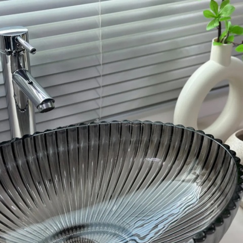 UMYWALKA NABLATOWA SZKLANA OWALNA RYFLOWANA BRILLANT3-BL-PL-510 CZARNY PLATYNOWY POŁYSK 51x35 CM