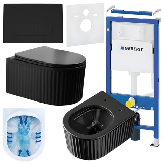 ZESTAW PODTYNKOWY WC STELAŻ GEBERIT DUOFIX MISKA LUMA-BL-RIM-03 PRZYCISK DELTA 50 CZARNY MAT