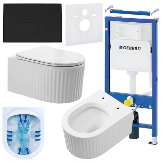 ZESTAW PODTYNKOWY WC STELAŻ GEBERIT DUOFIX MISKA LUMA-WH-RIM-03 PRZYCISK DELTA 50 CZARNY MAT