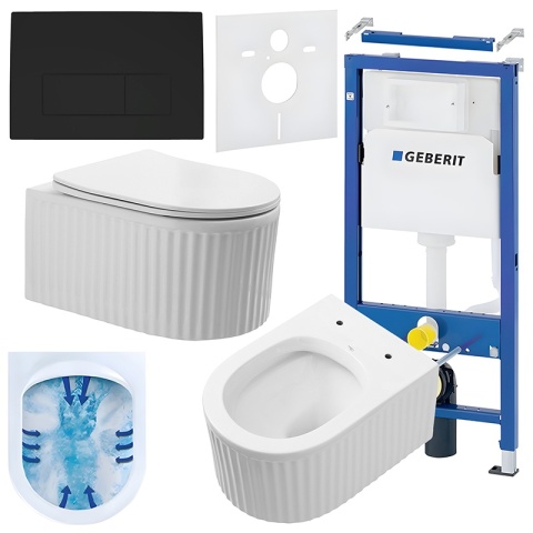 ZESTAW PODTYNKOWY WC STELAŻ GEBERIT DUOFIX MISKA LUMA-WH-RIM-03 PRZYCISK DELTA 50 CZARNY MAT