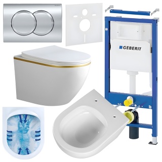 ZESTAW PODTYNKOWY WC STELAŻ GEBERIT DUOFIX MISKA PEAK-WH-GL-RIM-03 PRZYCISK DELTA 01 CHROM