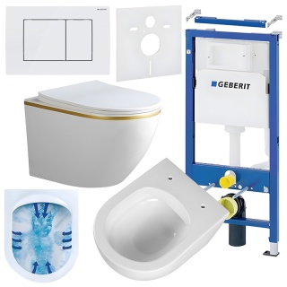 ZESTAW PODTYNKOWY WC STELAŻ GEBERIT DUOFIX MISKA PEAK-WH-GL-RIM-03 PRZYCISK DELTA 30 BIAŁY