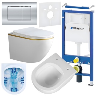 ZESTAW PODTYNKOWY WC STELAŻ GEBERIT DUOFIX MISKA PEAK-WH-GL-RIM-03 PRZYCISK DELTA 30 CHROM