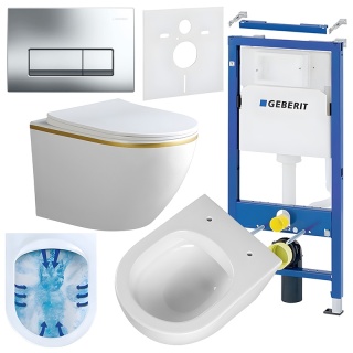 ZESTAW PODTYNKOWY WC STELAŻ GEBERIT DUOFIX MISKA PEAK-WH-GL-RIM-03 PRZYCISK DELTA 50 CHROM