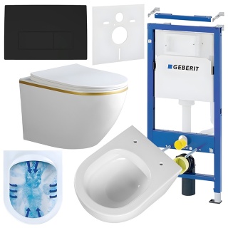 ZESTAW PODTYNKOWY WC STELAŻ GEBERIT DUOFIX MISKA PEAK-WH-GL-RIM-03 PRZYCISK DELTA 50 CZARNY MAT