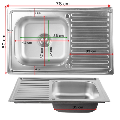 ZLEWOZMYWAK JEDNOKOMOROWY STALOWY 78X50CM INOX ZLEW KUCHENNY KALF 2 GATUNEK