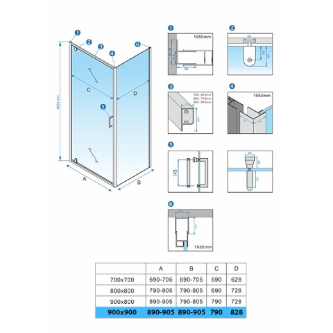 KABINA PRYSZNICOWA KWADRATOWA ZES-KZ04C ZŁOTA SZCZOTKOWANA 90x90 CM 6 MM