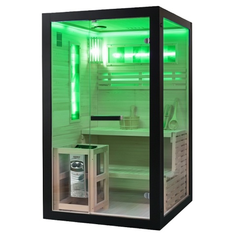 SAUNA FIŃSKA WYSOKOTEMPERATUROWA Z PIECEM FORSA1-BL/HARVIA 3,5KW 2 OSOBOWA 120x120 CM