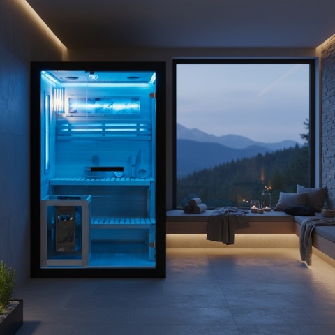 SAUNA FIŃSKA WYSOKOTEMPERATUROWA Z PIECEM FORSA1-BL/HARVIA 3,5KW 2 OSOBOWA 120x120 CM