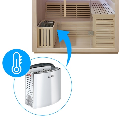 SAUNA OGRODOWA FIŃSKA Z PIECEM ASKER-NEW 4-6 OSOBOWA 180x180 CM