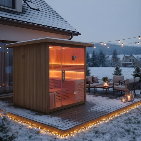 SAUNA OGRODOWA FIŃSKA Z PIECEM ASKER-NEW 4-6 OSOBOWA 180x180 CM