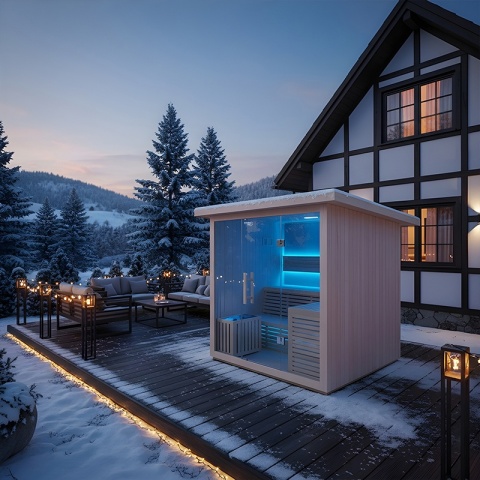 SAUNA OGRODOWA FIŃSKA Z PIECEM ASKER-NEW 4-6 OSOBOWA 180x180 CM