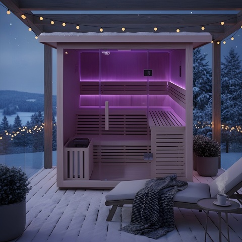 SAUNA OGRODOWA FIŃSKA Z PIECEM ASKER-NEW 4-6 OSOBOWA 180x180 CM