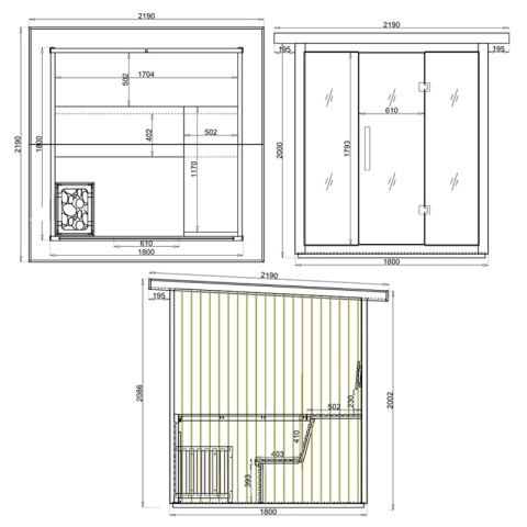 SAUNA OGRODOWA FIŃSKA Z PIECEM ASKER-NEW 4-6 OSOBOWA 180x180 CM