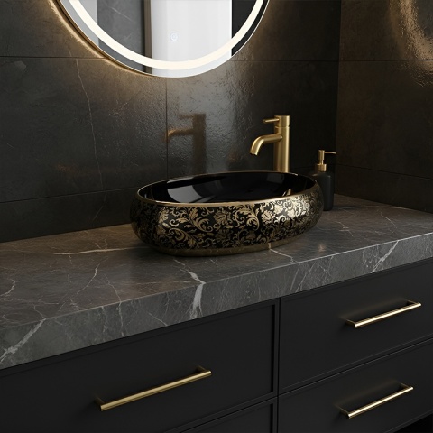 UMYWALKA NABLATOWA CERAMICZNA OWALNA CARI-BL-GL-MOD4 CZARNA POŁYSK 60x40 CM