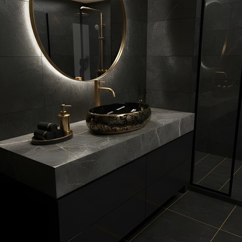 UMYWALKA NABLATOWA CERAMICZNA OWALNA CARI-BL-GL-MOD4 CZARNA POŁYSK 60x40 CM