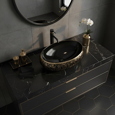 UMYWALKA NABLATOWA CERAMICZNA OWALNA CARI-BL-GL-MOD4 CZARNA POŁYSK 60x40 CM