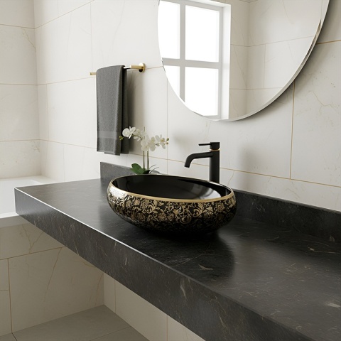 UMYWALKA NABLATOWA CERAMICZNA OWALNA CARI-BL-GL-MOD4 CZARNA POŁYSK 60x40 CM