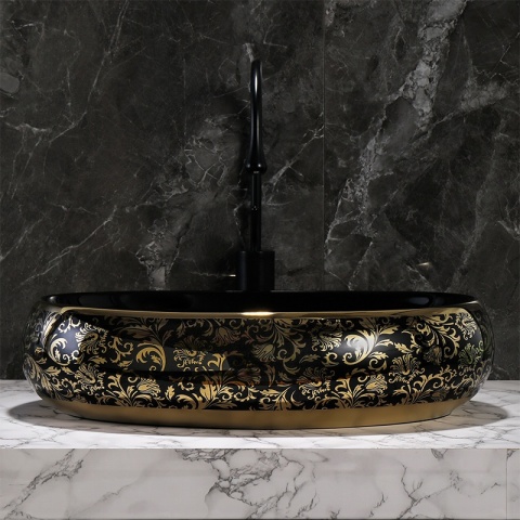 UMYWALKA NABLATOWA CERAMICZNA OWALNA CARI-BL-GL-MOD4 CZARNA POŁYSK 60x40 CM