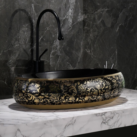 UMYWALKA NABLATOWA CERAMICZNA OWALNA CARI-BL-GL-MOD4 CZARNA POŁYSK 60x40 CM