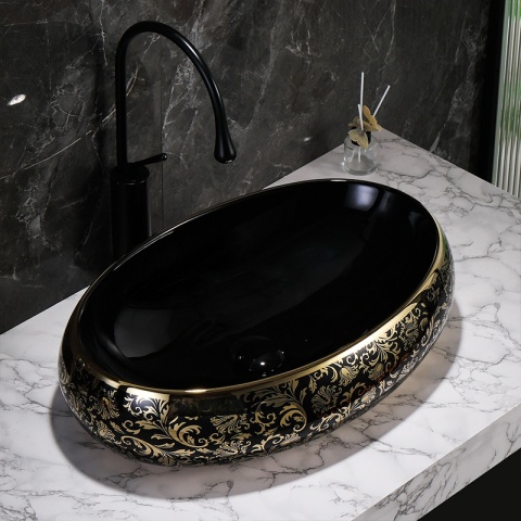 UMYWALKA NABLATOWA CERAMICZNA OWALNA CARI-BL-GL-MOD4 CZARNA POŁYSK 60x40 CM