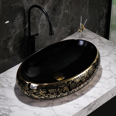 UMYWALKA NABLATOWA CERAMICZNA OWALNA CARI-BL-GL-MOD4 CZARNA POŁYSK 60x40 CM