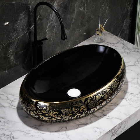 UMYWALKA NABLATOWA CERAMICZNA OWALNA CARI-BL-GL-MOD4 CZARNA POŁYSK 60x40 CM