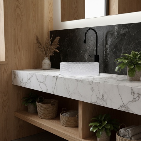 UMYWALKA NABLATOWA SZKLANA OKRĄGŁA FREZOWANA BRILLANT1-WH-360 BIAŁA 36x12 CM