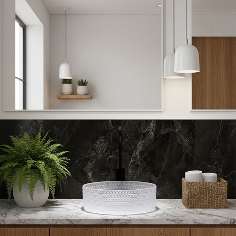 UMYWALKA NABLATOWA SZKLANA OKRĄGŁA FREZOWANA BRILLANT1-WH-360 BIAŁA 36x12 CM