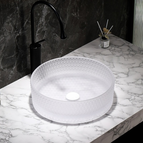 UMYWALKA NABLATOWA SZKLANA OKRĄGŁA FREZOWANA BRILLANT1-WH-360 BIAŁA 36x12 CM