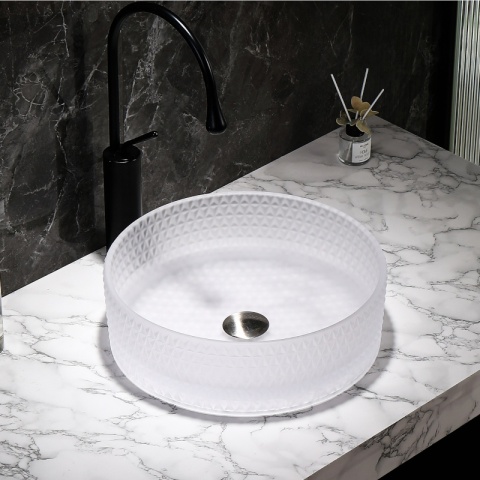 UMYWALKA NABLATOWA SZKLANA OKRĄGŁA FREZOWANA BRILLANT1-WH-360 BIAŁA 36x12 CM