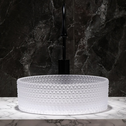 UMYWALKA NABLATOWA SZKLANA OKRĄGŁA FREZOWANA BRILLANT1-WH-400 BIAŁA 40x12 CM