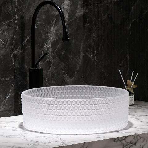 UMYWALKA NABLATOWA SZKLANA OKRĄGŁA FREZOWANA BRILLANT1-WH-400 BIAŁA 40x12 CM