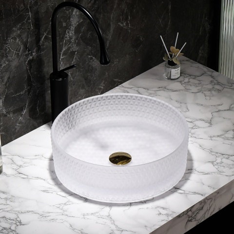 UMYWALKA NABLATOWA SZKLANA OKRĄGŁA FREZOWANA BRILLANT1-WH-400 BIAŁA 40x12 CM