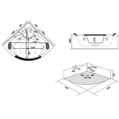WANNA Z HYDROMASAŻEM ORINO 632A BIAŁA 152x152 CM