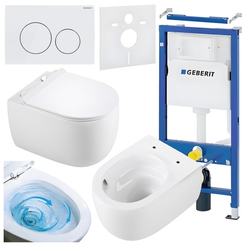 ZESTAW PODTYNKOWY WC STELAŻ GEBERIT DUOFIX MISKA LAKE-WH-TR-01 PRZYCISK DELTA 20 BIAŁY