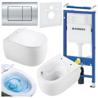 ZESTAW PODTYNKOWY WC STELAŻ GEBERIT DUOFIX MISKA LAKE-WH-TR-01 PRZYCISK DELTA 30 CHROM