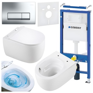 ZESTAW PODTYNKOWY WC STELAŻ GEBERIT DUOFIX MISKA LAKE-WH-TR-01 PRZYCISK DELTA 50 CHROM